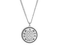 Amaxer Collier en acier inoxydable avec pendentif en forme de carré de mercure Saturne Jupiter Mars Soleil Lune Salomon, L60, Acier inoxydable