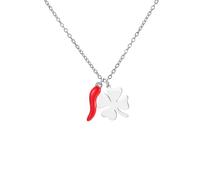 Amaxer Collier en corne italienne trèfle à quatre feuilles porte-bonheur pour femme St Patrick Piment rouge Poivre Cornicello Amulette porte-bonheur Bijoux Cadeaux, L50, Acier inoxydable, Pas de gemme
