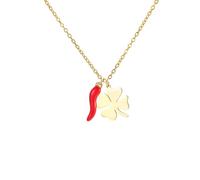Amaxer Collier en corne italienne trèfle à quatre feuilles porte-bonheur pour femme St Patrick Piment rouge Poivre Cornicello Amulette porte-bonheur Bijoux Cadeaux, L50, Acier inoxydable, Pas de gemme