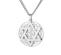 Amaxer Collier étoile de David fleur de vie pour femmes Mandala géométrie sacrée protection déclaration famille pièce de monnaie pendentif chaîne collier (Argenté.)