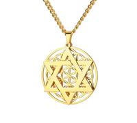 Amaxer Collier étoile de David fleur de vie pour femmes Mandala géométrie sacrée protection déclaration famille pièce de monnaie pendentif chaîne collier (doré)