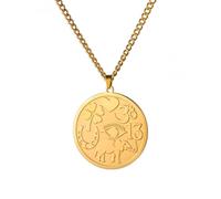 Amaxer Collier porte-bonheur pour homme avec pendentif éléphant fer à cheval trèfle cœur pièce ronde médaille talisman (doré)