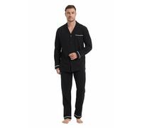 Amaxer Ensemble de Pyjama Homme Pyjama en Coton pour Homme avec Patte de Boutonnage Vêtements d'intérieur à Manches Longues pour Hommes de détente 2 pièces avec Cordon de Serrage S-XXL