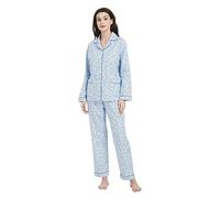 Amaxer Ensemble de Pyjamas Chauds en Flanelle pour Femmes 100% Coton Ensembles de Pyjamas d'automne et d'hiver, Béguin Bleu, S