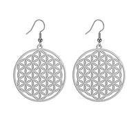 Amaxer Fleur de vie Graine de vie Mandala Géométrie sacrée Déclaration de protection Pendentif creux Charme Goutte pendant Oreille (graine de vie-S)