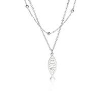 Amaxer Ichthys Collier avec pendentif en forme de croix Jésus Christ Ange Amour poisson Symbole chrétien Collier pour femme Bijoux chrétiens Collier de perles double couche en