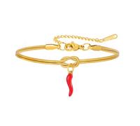 Amaxer Love Knot Bracelet porte-bonheur en corne italienne pour femme avec piment rouge et cornicello amulette porte-bonheur double chaîne serpent nœud d'amour celtique réglable en acier inoxydable