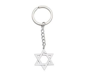 Amaxer Porte-clés étoile de David elfe ailes d'ange lune fée géométrique creux en acier inoxydable porte-clés unisexe, Étoile de David, 24.5mm