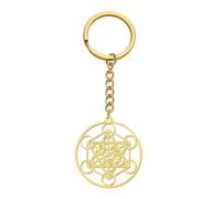 Amaxer Porte-clés Metatrons cube en acier inoxydable avec chaîne creuse en forme de cercle géométrique creux pour homme et femme (doré)