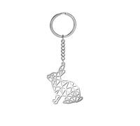 Amaxer Porte-clés origami en acier inoxydable avec motif géométrique creux pour les amoureux des animaux unisexe, lapin, 0.96 in