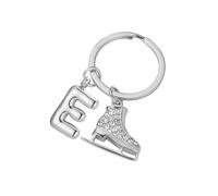 Amaxer Porte-clés tendance en forme de patin à glace et lettre de bulle, initiale de l'alphabet de A à Z, en acier inoxydable, bijoux porte-clés unisexe (E)