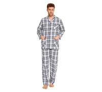 Amaxer Pyjama à Manches Longues en Coton pour Hommes,Grille Grise en Damier,M