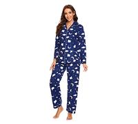 Amaxer Pyjama Femme Hiver Chaud 100% Flanelle Ensembles de Pyjama Cotton Chemise de Nuit Longue| Mouton de la Nuit étoilée, XL