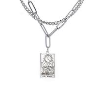 Amaxer Rider Waite Tarot Carte Collier Rétro Chanceux Amulette Charme Pendentifs En Acier Inoxydable Bijoux Vintage (XVIII-La Lune-Argent)