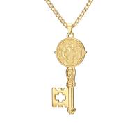 Amaxer Saint Benoît de Nursie Exorcisme Croix Clé Pendentif Collier pour Femme Acier Inoxydable Catholique Romaine Protection Religieux Bijoux Collier, L50, Acier inoxydable, Pas de gemme