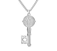 Amaxer Saint Benoît de Nursie Exorcisme Croix Pendentif Clé Collier pour Femmes Acier Inoxydable Catholique Croix Romaine Protection Religieux Bijoux Collier, 50 cm, Acier inoxydable, Pas de gemme