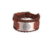 Amaxer Sept Archange bracelet pour hommes Metatron cube ange gardien Michael Sigil protection amulette poignet manchette large bracelet en cuir (Sept archanges brun)