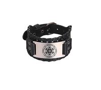 Amaxer Sept Archange bracelet pour hommes Metatron cube ange gardien Michael Sigil protection amulette poignet manchette large bracelet en cuir (Cube de Métatron)
