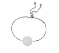 Amaxer Talisman Sceau de Salomon 12 Constellations Bracelet pour femme Hexagramme Six Pointes Protection Zodiaque Amulette Charm Bracelet Réglable, L22cm, Acier inoxydable, Pas de pierre précieuse