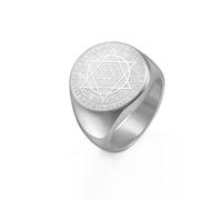 Amaxer Talisman Sceau Salomon Bague Signet pour Homme 12 Constellation Hexagramme étoile à Six Pointes Bague Amulette de Protection Acier Inoxydable