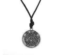 Amaxer Tetragrammaton Pentacle Collier Rétro Talisman pour Amour Sceau de Salomon Wiccan Amulette Païenne Pentagramme Pendentif Bijoux (Chaîne en corde argenté)