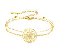 Amaxer Tétragramme Aton Pentagramme Bracelet pour Femmes Pentagramme Magique Béni de Salomon Amulette Bracelet de Perles Réglable avec Double Chaîne, taille unique, Acier inoxydable, Non applicable