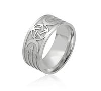 Amaxer Triple Moon Ring for Men Wicca Pentacle Stainless Steel Celtic Amulet Statement Band Rings Jewellery Gifts for Men (Argent, 9)