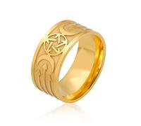 Amaxer Triple Moon Ring for Men Wicca Pentacle Stainless Steel Celtic Amulet Statement Band Rings Jewellery Gifts for Men (Or, 10)