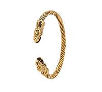 Amaxer Viking Nordique Fenrir Têtes de Loup Odin Corbeau Corbeau Dragon Acier Inoxydable Bracelet Manchette Ouverte Forte Amulette Bijoux Protection pour Hommes Femmes (Dragon-Or)