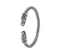 Amaxer Viking Nordique Fenrir Têtes de Loup Odin Corbeau Corbeau Dragon Acier Inoxydable Bracelet Manchette Ouverte Forte Amulette Bijoux Protection pour Hommes Femmes (Loup Fenrir-Argent)