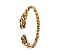 Amaxer Viking Nordique Fenrir Têtes de Loup Odin Corbeau Corbeau Dragon Acier Inoxydable Bracelet Manchette Ouverte Forte Amulette Bijoux Protection pour Hommes Femmes (Loup-Or)