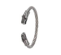 Amaxer Viking Nordique Fenrir Têtes de Loup Odin Corbeau Corbeau Dragon Acier Inoxydable Bracelet Manchette Ouverte Forte Amulette Bijoux Protection pour Hommes Femmes (Loup-Argent)