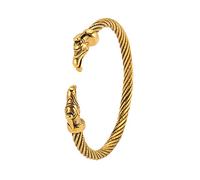 Amaxer Viking Nordique Fenrir Têtes de Loup Odin Corbeau Corbeau Dragon Acier Inoxydable Bracelet Manchette Ouverte Forte Amulette Bijoux Protection pour Hommes Femmes (corbeau-or)