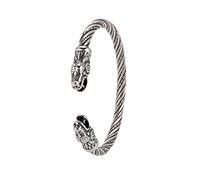 Amaxer Viking Nordique Fenrir Têtes de Loup Odin Corbeau Corbeau Dragon Acier Inoxydable Bracelet Manchette Ouverte Forte Amulette Bijoux Protection pour Hommes Femmes (Dragon-Argent)