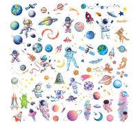 Amaxiu 12 feuilles de tatouage temporaire espace paillettes pour enfants, astronaute planète faux tatouages autocollant Bling mignon fusée bateau tatouage d'eau tatouage visage corps autocollant