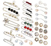 Amaxiu 35 pièces épingles à Broche en Perles, sans Couture pour Pantalon, tendeur de Taille Pull châle Chapeau épingles à Encolure épingles de sûreté Broches pour Femmes Chemise Broche