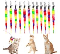 Amaxiu Lot de 12 jouets arc-en-ciel pour chat - Baguettes de rechange en plumes pour chat - Jouets interactifs moelleux avec clochettes pour chats d'intérieur - Accessoires d'entraînement