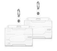Amaxiu lot de 2 Porte carte d'identité avec porte clés, pochettes transparentes avec fente pour le pouce protection de carte de crédit pochettes de carte d'identité pour infirmière (horizontal)