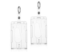 Amaxiu lot de 2 Porte carte d'identité avec porte clés, pochettes transparentes avec fente pour le pouce protection de carte de crédit pochettes de carte d'identité pour infirmière (vertical)