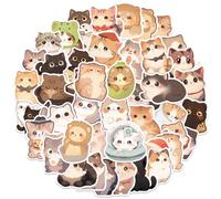 Amaxiu Lot de 50 autocollant chat kawaii, mignons de chats de dessin animé kawaii amusants autocollants esthétiques animaux kawaii autocollants imperméables en vinyle sticker pour scrapbooking