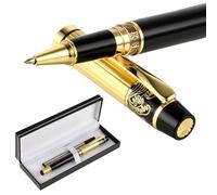 Amaxiu Lot de stylos à bille de luxe épais de 0,5 mm, lourd joli stylo à bille en métal noir avec 2 recharges noires, stylos fantaisie pour homme et femme, journal de signature, calligraphie, cadeau