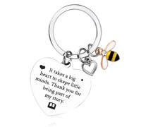Amaxiu Porte-clés cadeau de remerciement pour enseignant, joli cadeau de remerciement, porte-clés en forme de cœur d'abeille en strass pour remise de diplôme, enseignant, anniversaire, Noël, femme et