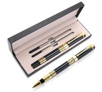 Amaxiu Stylo à bille de luxe en métal de 1 mm avec coffret cadeau et 2 recharges d'encre noire à pointe moyenne, stylo à bille fantaisie pour homme et femme, signature (noir)