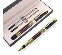 Amaxiu Stylo à bille de luxe en métal de 1 mm avec coffret cadeau et 2 recharges d'encre noire à pointe moyenne, stylo à bille fantaisie pour homme et femme, signature (rouge)