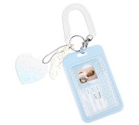 Amaxiu Support de Carte Photo Kpop en Acrylique de 7.6 cm, Cadre d'affichage pour Cartes Photo Kpop, Organisateur de Cartes avec Porte-clés Pendentif en Forme de cœur pour décoration(Bleu)