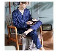 AMAXRcsy Men Pajama Sets Silk Satin Pijama Sleepwear Long Sleeve Nightwear Male 2 Pieces Homewear (Color : A Size 5XL(82-93kg)) (a XXXL(7075kg))