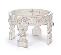 AMAYA - Table basse ronde en bois blanchi sculpté D50 Blanc