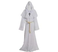 Amayar - Costume de soutane de moine avec capuche, blanc, Large