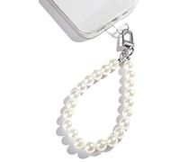 AMAYO - Chaîne de téléphone portable universelle, compatible avec n'importe quel téléphone portable, smartphone et coque de téléphone portable (perles blanches de 8 mm)