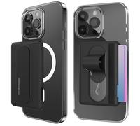 AMAYO - Porte-cartes magnétique pour téléphone portable MagSafe avec support pour doigts - Étui pour cartes et doigts - Support pour accessoires iPhone (noir)